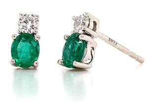 Diamond & Green Emerald Drop Earrings