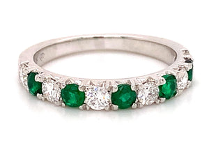 Green Emerald & Diamond Alternating Ring