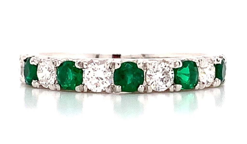 Green Emerald & Diamond Alternating Ring
