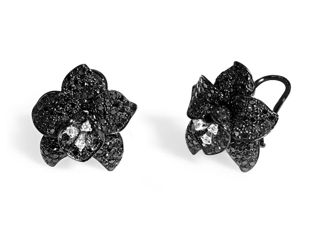 1.51ct t.w. Black & White Diamond Flower Earrings - HANIKEN JEWELERS NEW-YORK