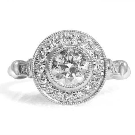 GIA 1.00CT T.W. Round Brilliant Cut Diamond Halo Engagement Ring