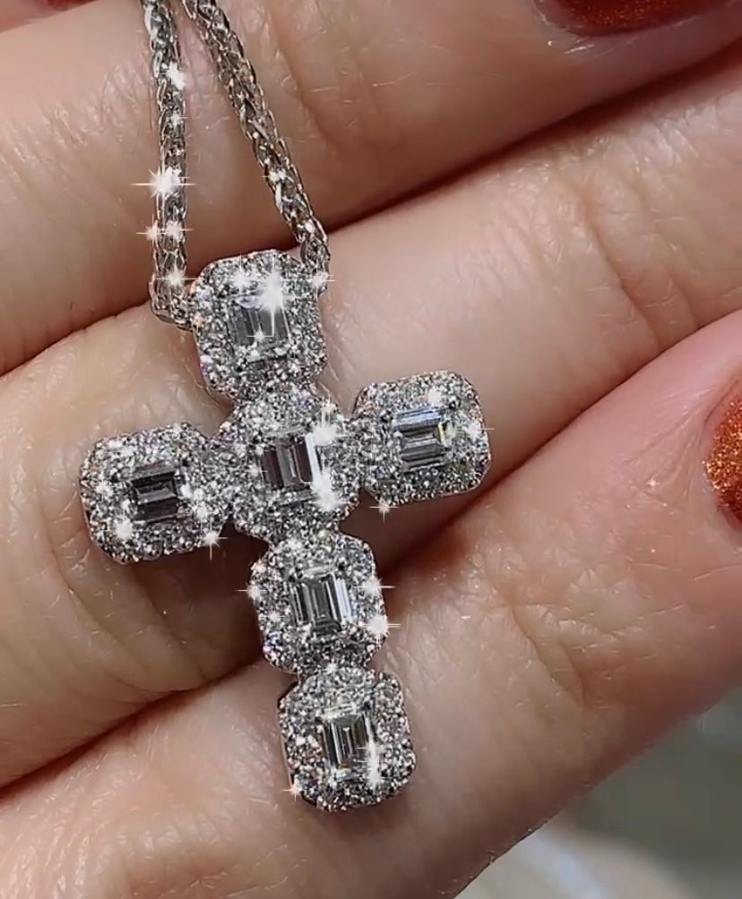 Baguette diamond cross necklace Clearance