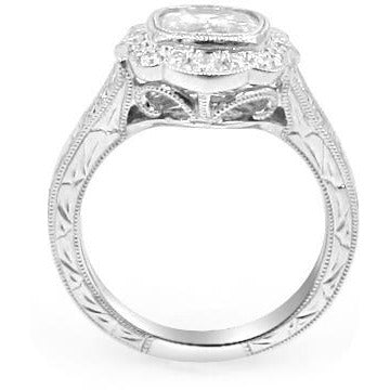 Henri Daussi 1.32ct t.w. Cushion Halo Single Shank Antique Inspired Engagement Ring - HANIKEN JEWELERS NEW-YORK