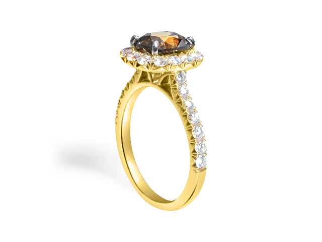 Henri Daussi 1.92ct GIA Certified Fancy Dark Orange Brown Cushion Halo Single Shank Engagement Ring