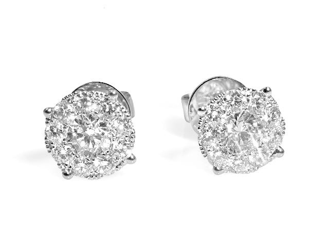 Diamond Cluster Stud Earrings 1.77 cttw