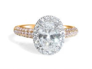 1.02ct Oval Shape Diamond Halo White & Pink Pave Diamonds Engagement Ring
