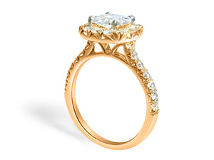 Henri Daussi Cushion Cut Halo 1.13ct tw Single Shank Rose Gold Engagement Ring