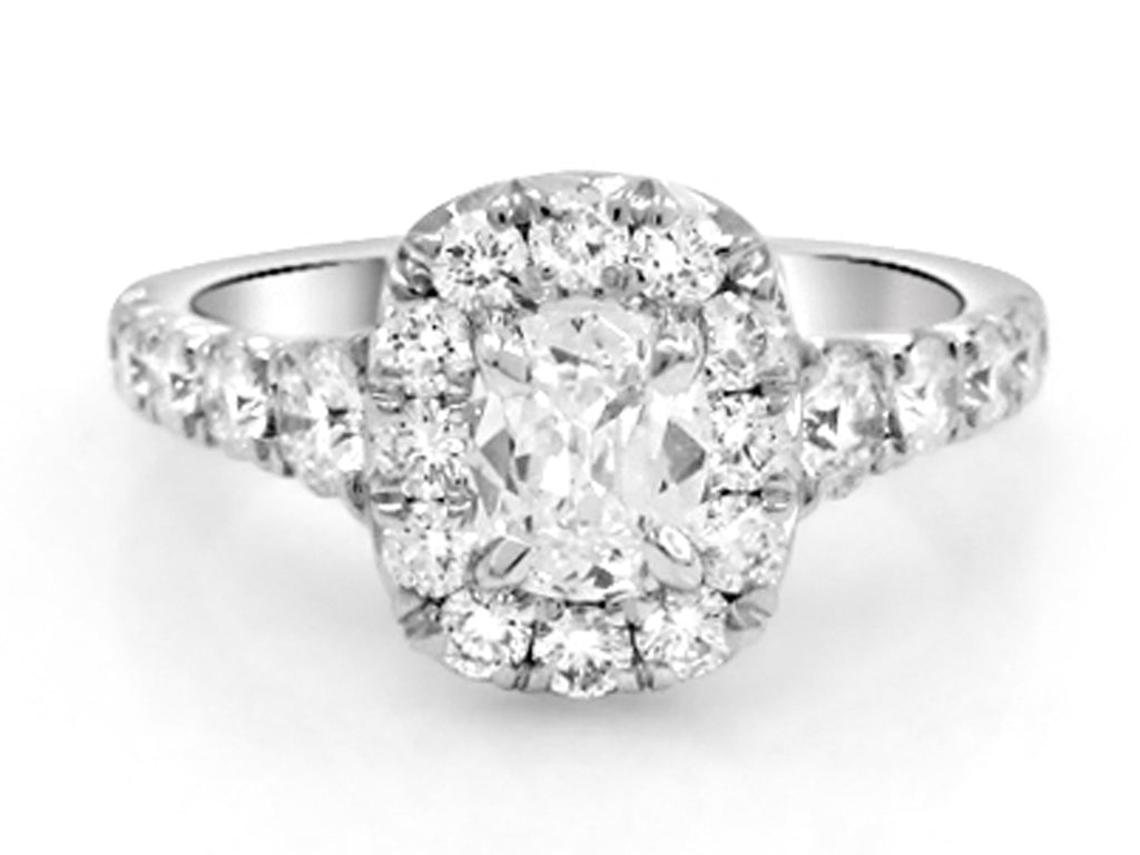 Henri Daussi Cushion Halo Graduated Shank GIA Certified Engagement Ring