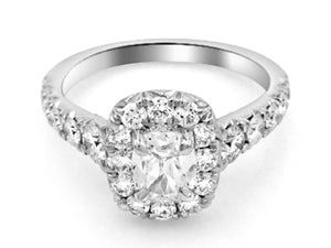 Henri Daussi Cushion Halo Graduated Shank GIA Certified Engagement Ring