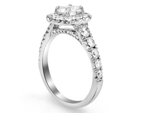 Henri Daussi Cushion Halo Graduated Shank GIA Certified Engagement Ring