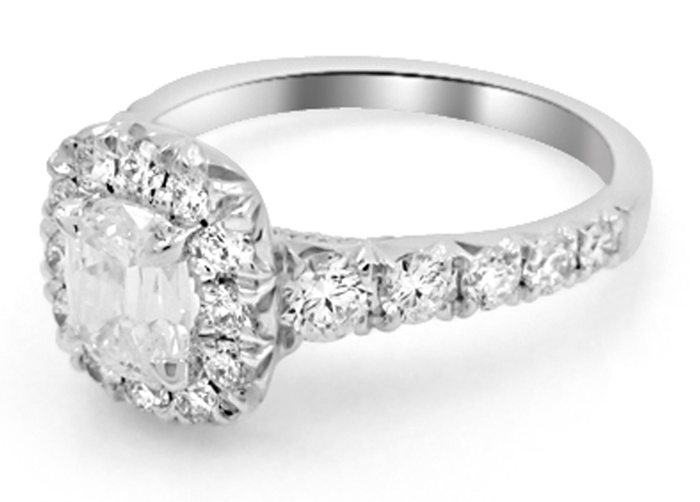 Henri Daussi GIA Certified 1.68ct tw Cushion Halo Graduated Shank Engagement  Anniversary Ring
