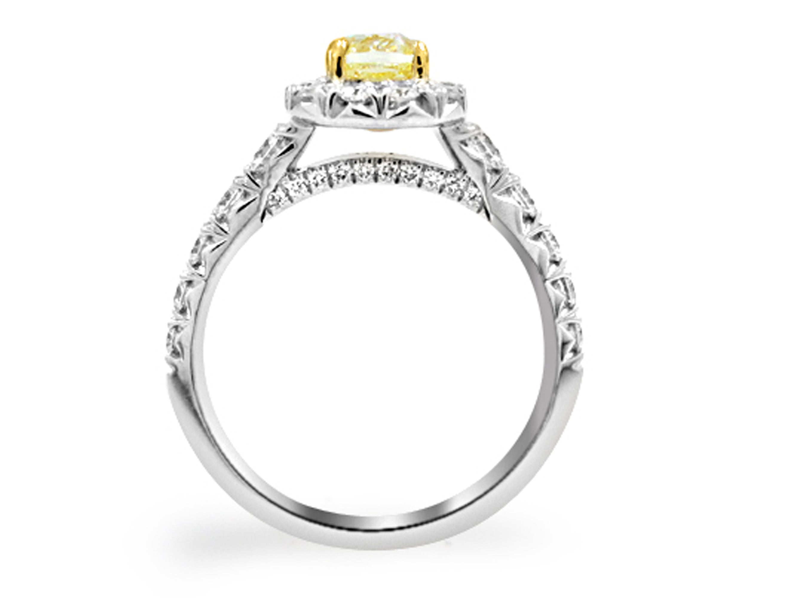 Henri Daussi GIA Certified 1.73ct tw Fancy Yellow Cushion Cut Halo Engagement Ring