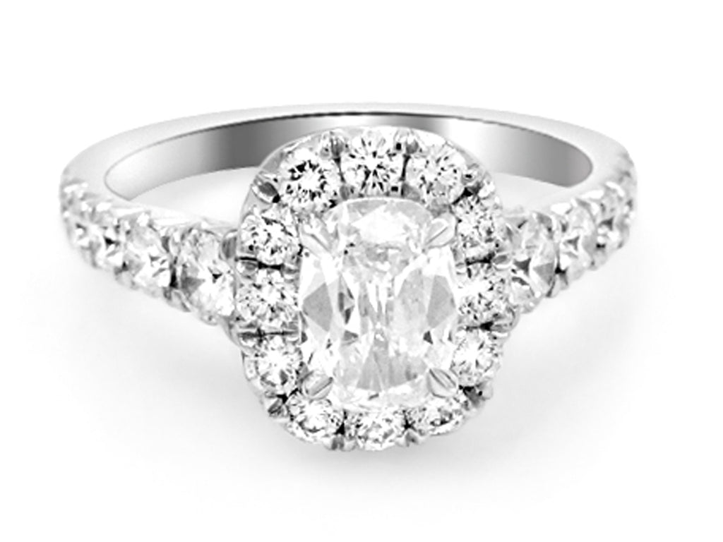 Henri Daussi Cushion 0.85ct tw Halo Single Shank Engagement Ring