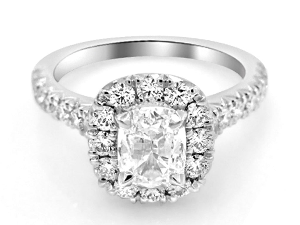 Henri Daussi Designer Signed GIA Certified Cushion 1.56ct tw Halo Engagement Ring