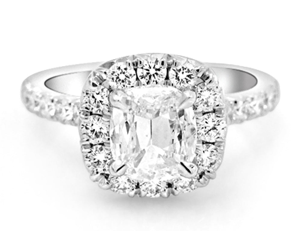 Henri Daussi Cushion Cut Halo Single Shank Ring