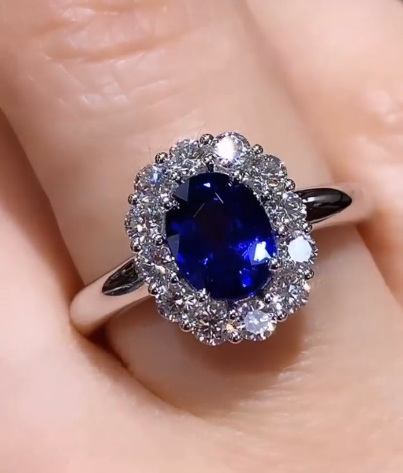 1.72ctw Royal Blue Sapphire & Diamond Ring