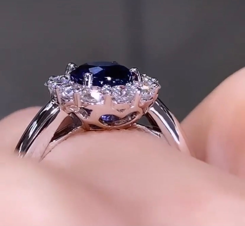 1.72ctw Royal Blue Sapphire & Diamond Ring