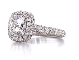 1.70cts GIA Certified Center Cushion Halo Diamond Engagement Ring - HANIKEN JEWELERS NEW-YORK