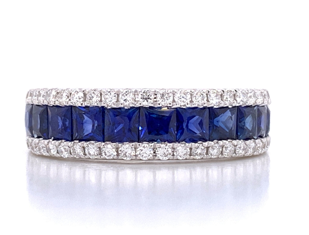 2.08ct tw Diamond and Princess-cut Blue Sapphire Band