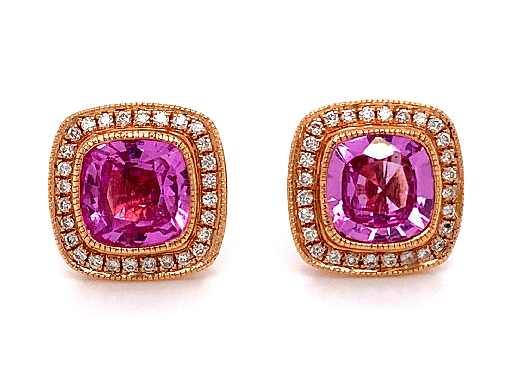 2.23ctw Princess Cut Pink Sapphire & Diamond Earrings