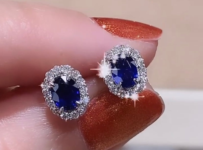 Ladies Diamond Blue Sapphire Stud Earrings