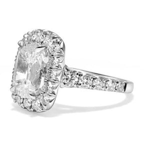 GIA Henri Daussi engagement ring diamond wedding elongated cushion cut ring halo anniversary Haniken Jewelers New York