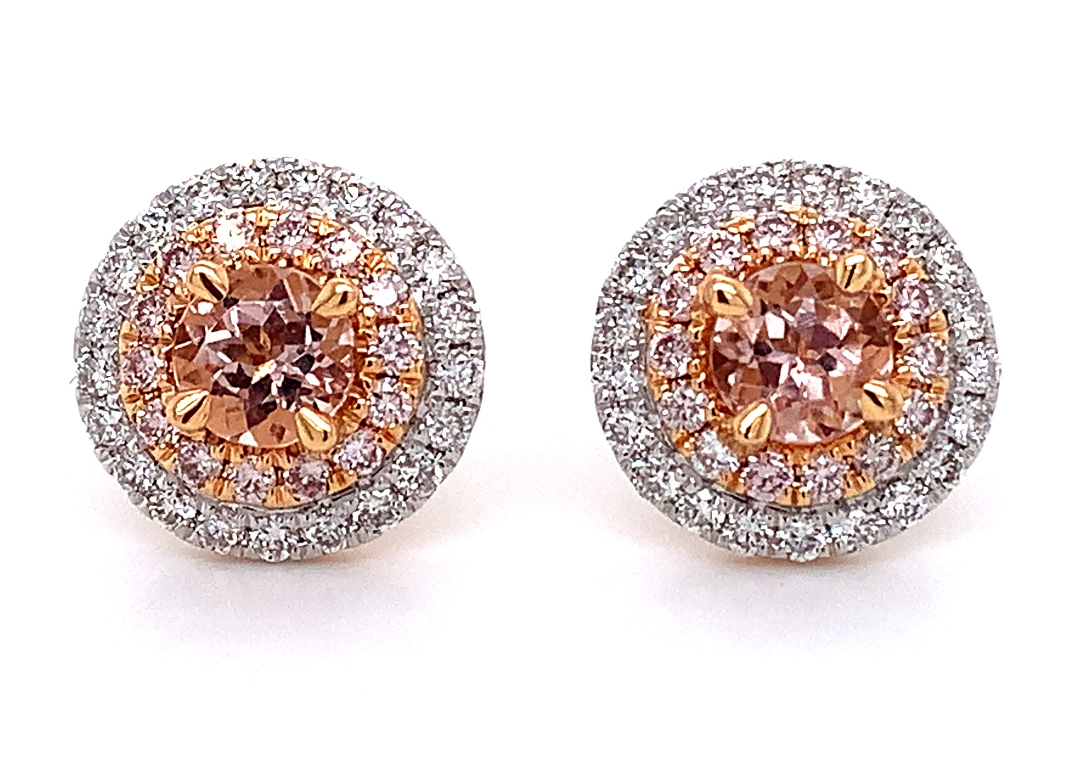 Morganite & Rare Pink and White Diamond Earrings