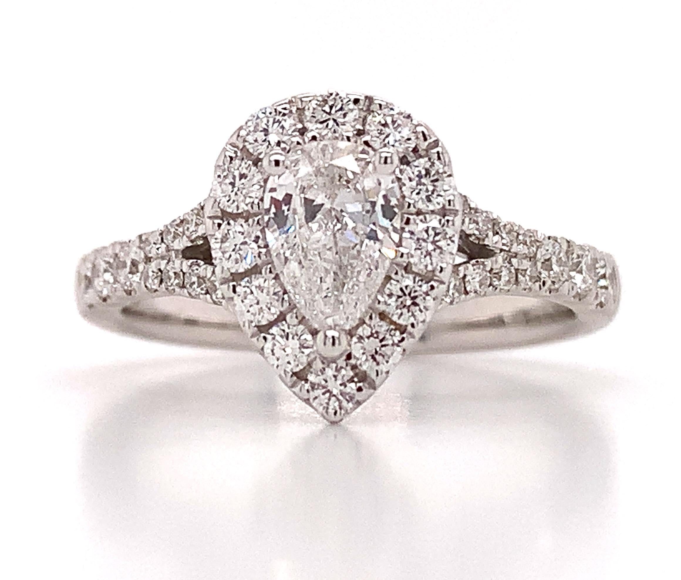 0.97ctw Pear Shape Split Shank Diamond Engagement Ring
