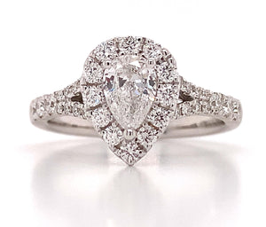 0.97ctw Pear Shape Split Shank Diamond Engagement Ring
