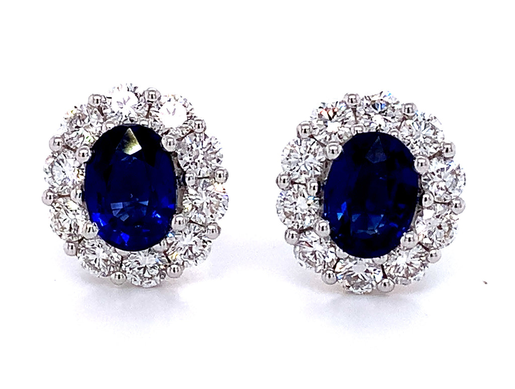 Ladies Diamond and Blue Sapphire Stud earrings