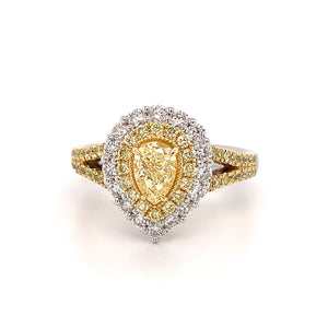 1.35ct tw Pear Shape Fancy Yellow Center with Halo Split Shank Diamond Ring