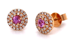 Ladies Diamond and Pink Sapphire Stud Earrings