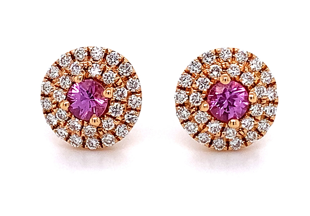 Ladies Diamond and Pink Sapphire Stud Earrings