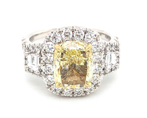 Henri Daussi Canary Fancy Yellow Cushion Cut 3.31ct t.w. Engagement Anniversary Ring