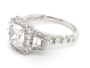 2.20ct t.w. Henri Daussi 3 Stone Cushion Cut Engagement Ring - HANIKEN JEWELERS NEW-YORK