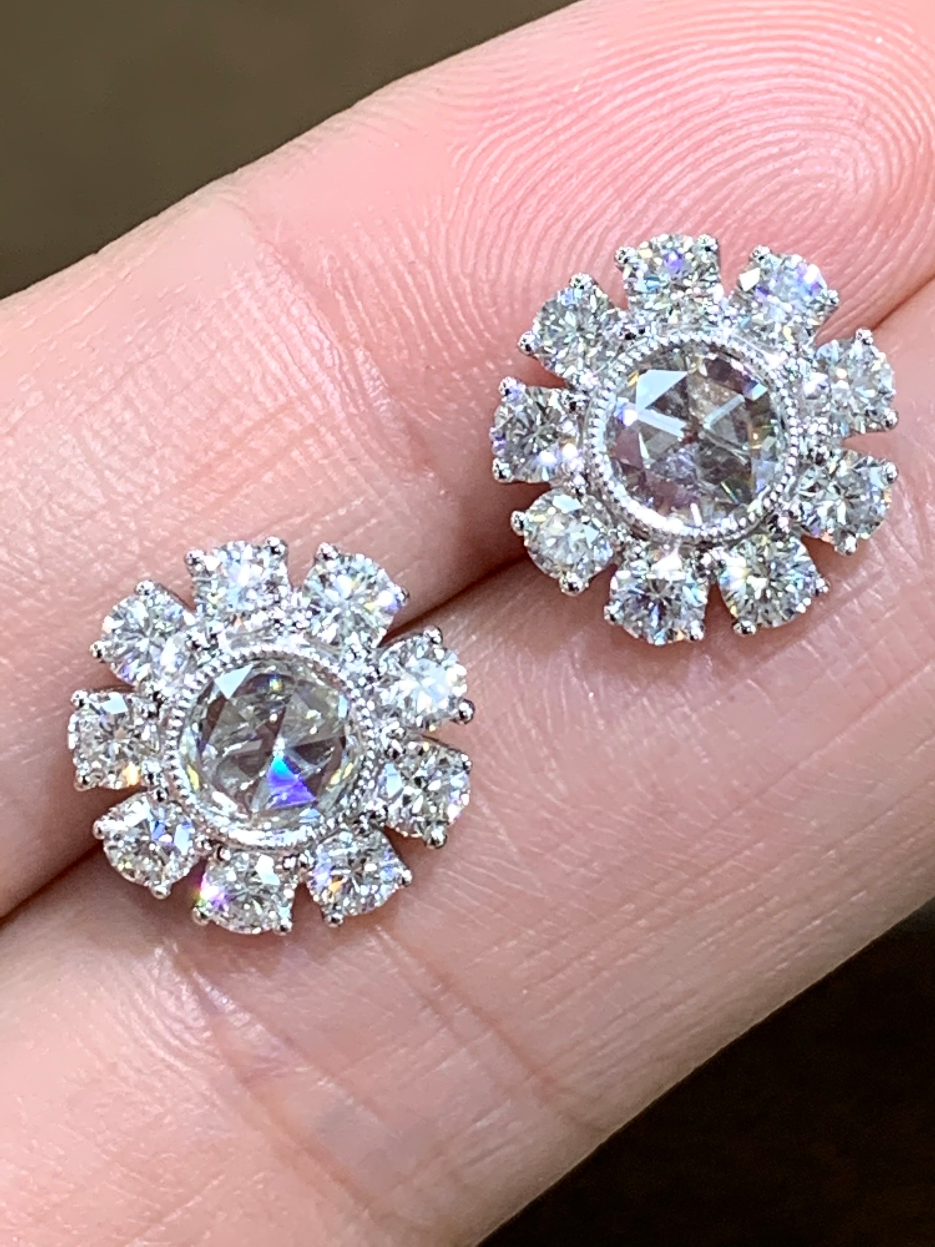 Rose Cut 2.18ct t.w. Diamond  Earrings - HANIKEN JEWELERS NEW-YORK