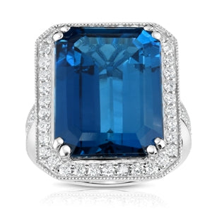 Diamond and 26.00ct London Blue Topaz Ring - HANIKEN JEWELERS NEW-YORK