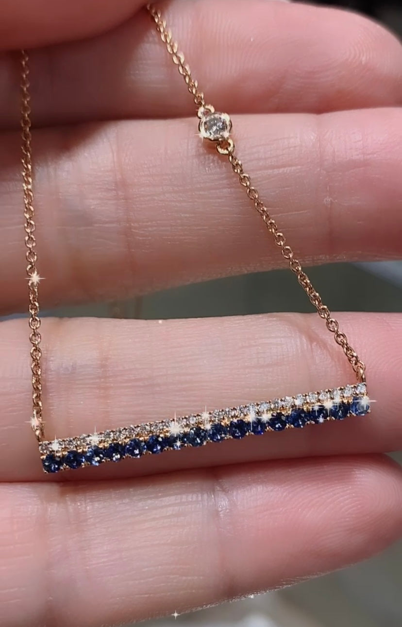 Diamond & Sapphire Bar Rose Gold Necklace