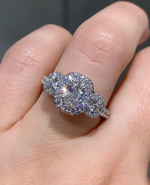 Henri Daussi Cushion Cut Three Stone Dimond Engagement Ring - HANIKEN JEWELERS NEW-YORK