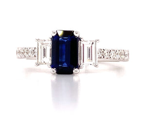 1.03ct Sapphire Emerald Cut Diamond Ring