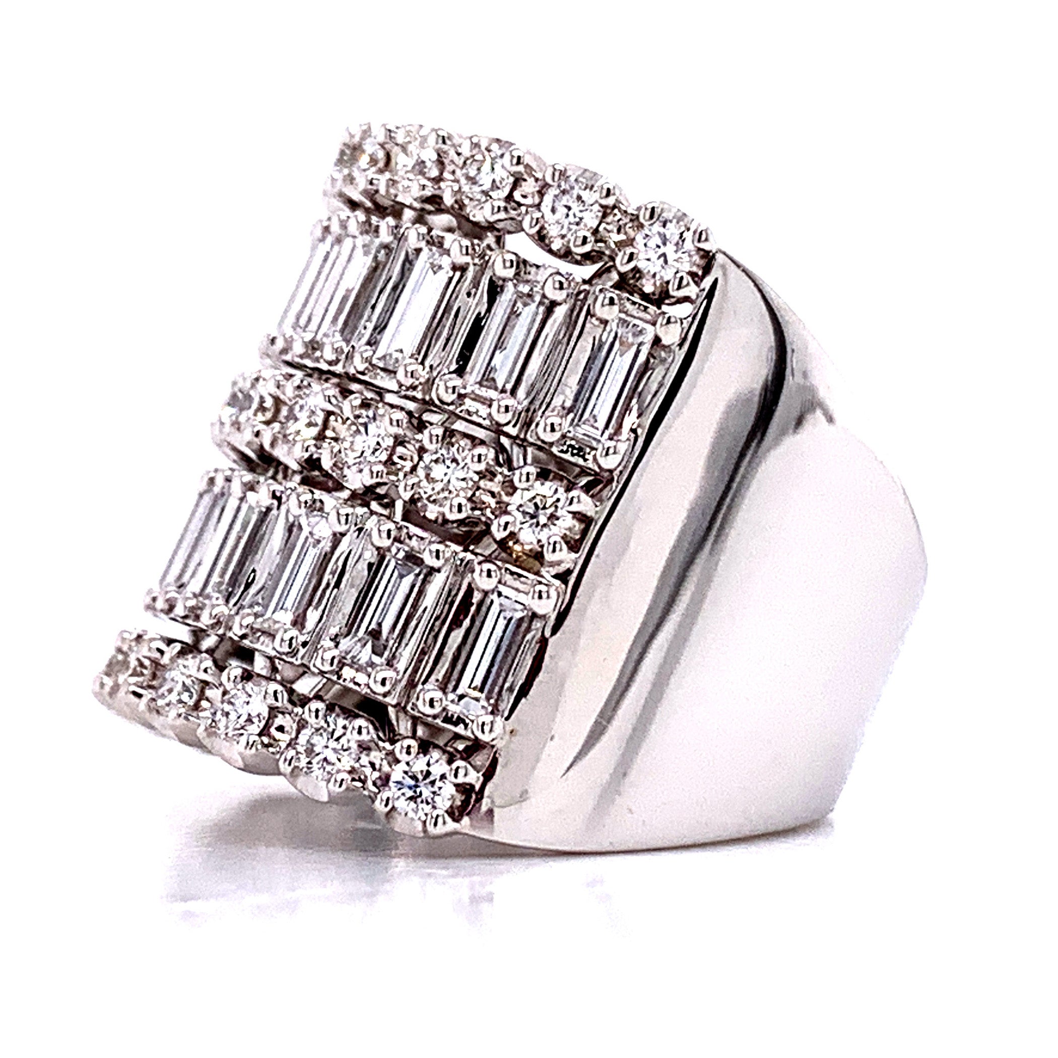 Diamond Baguette-cut Two Row and Three row Round Brilliant-cut Statement Ring 1.61ct t.w. - HANIKEN JEWELERS NEW-YORK