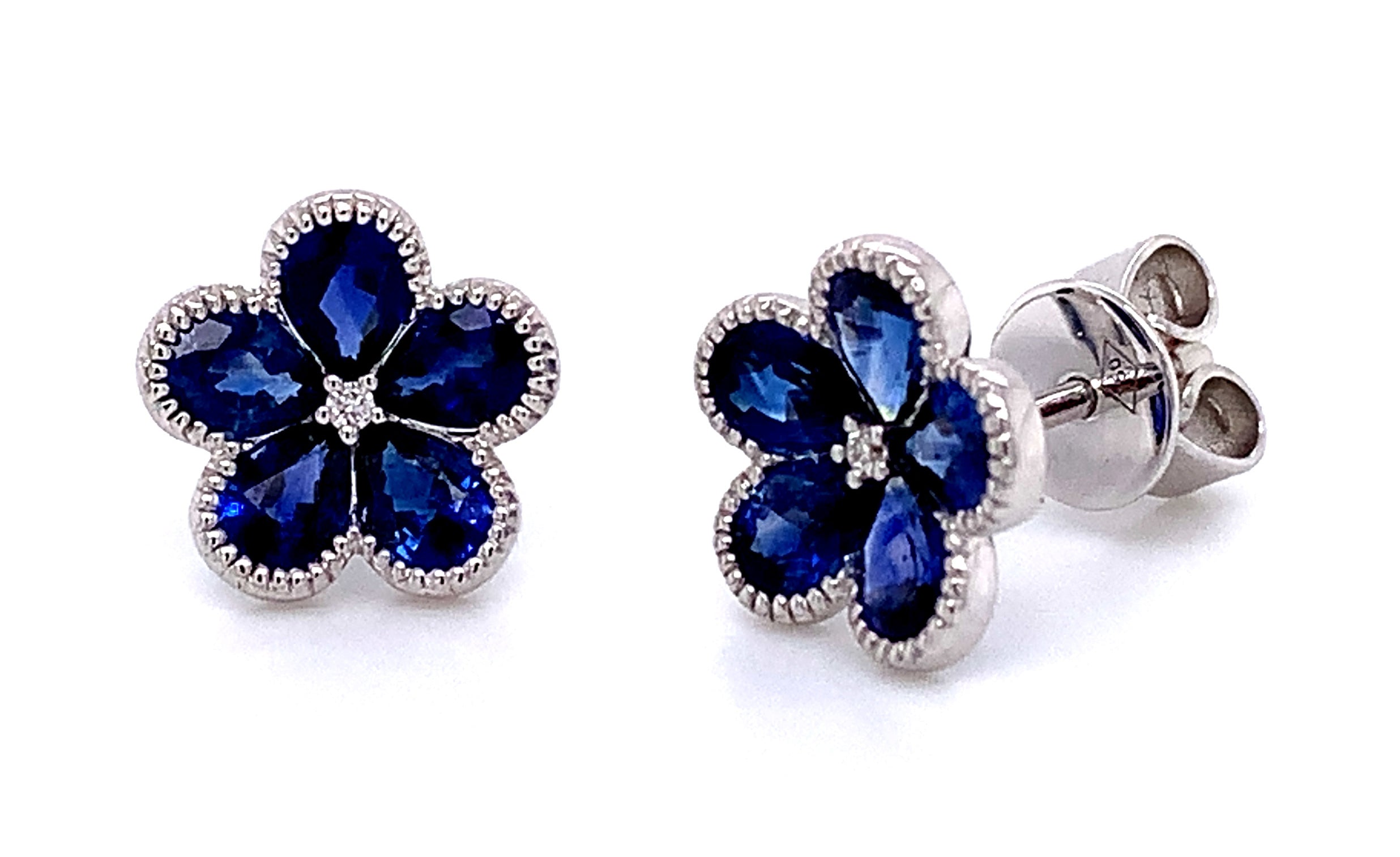 Ladies Sapphire Flower Shape Stud Earrings