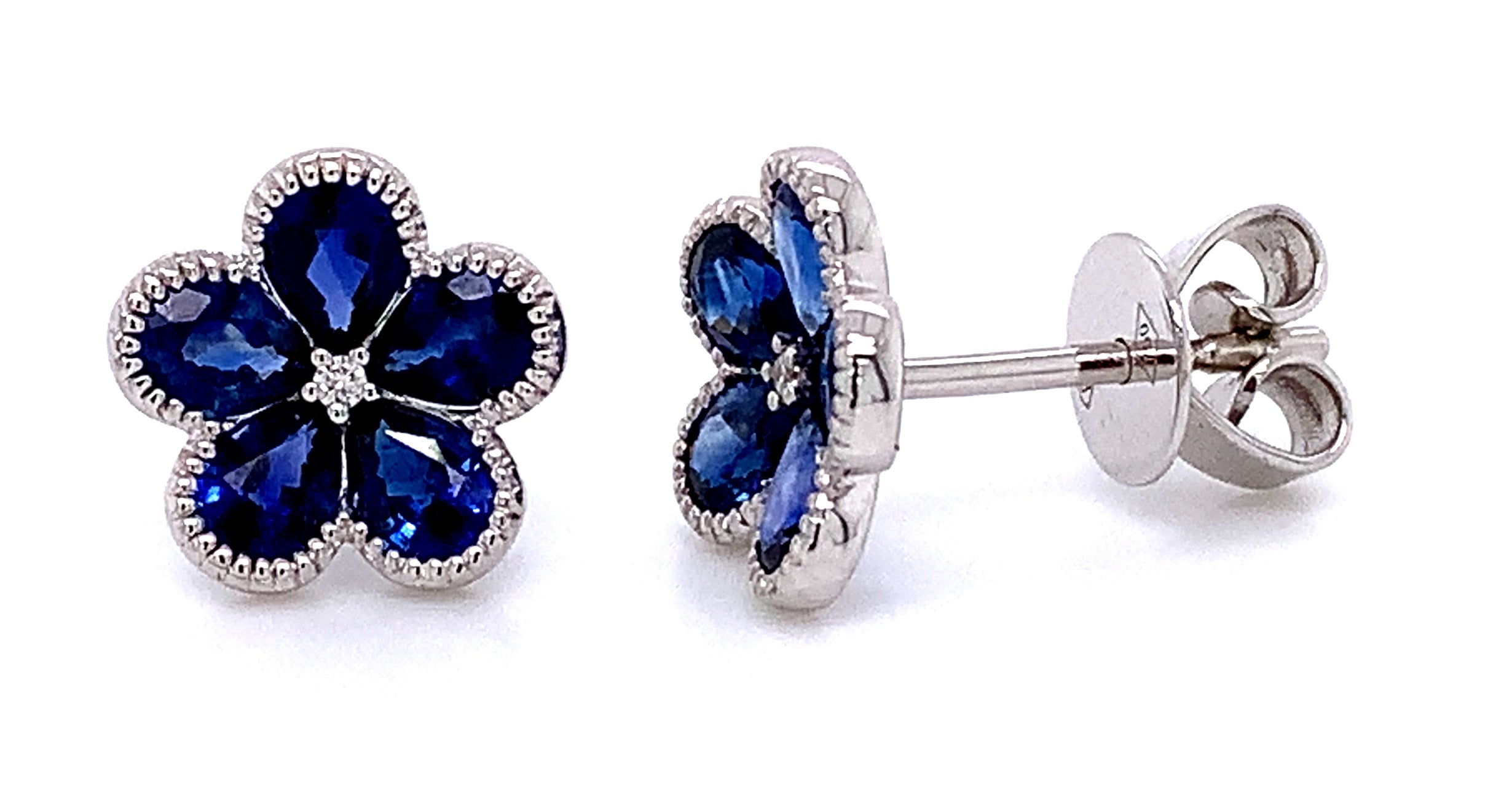 Ladies Sapphire Flower Shape Stud Earrings