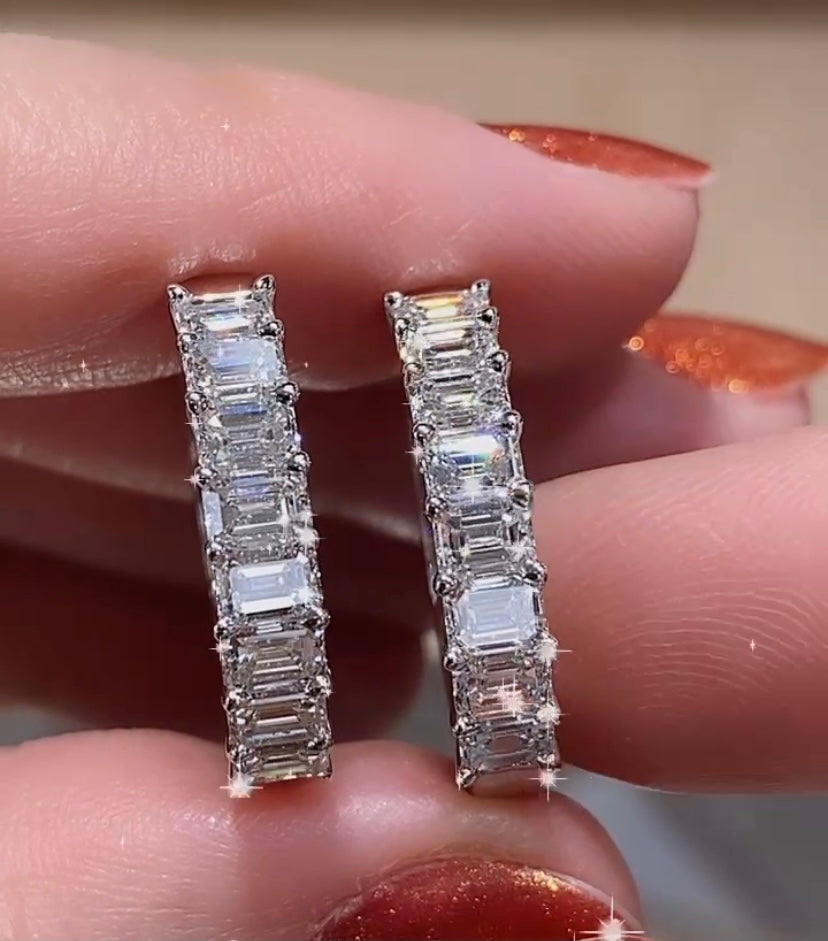 Emerald cut diamond hoop earrings 