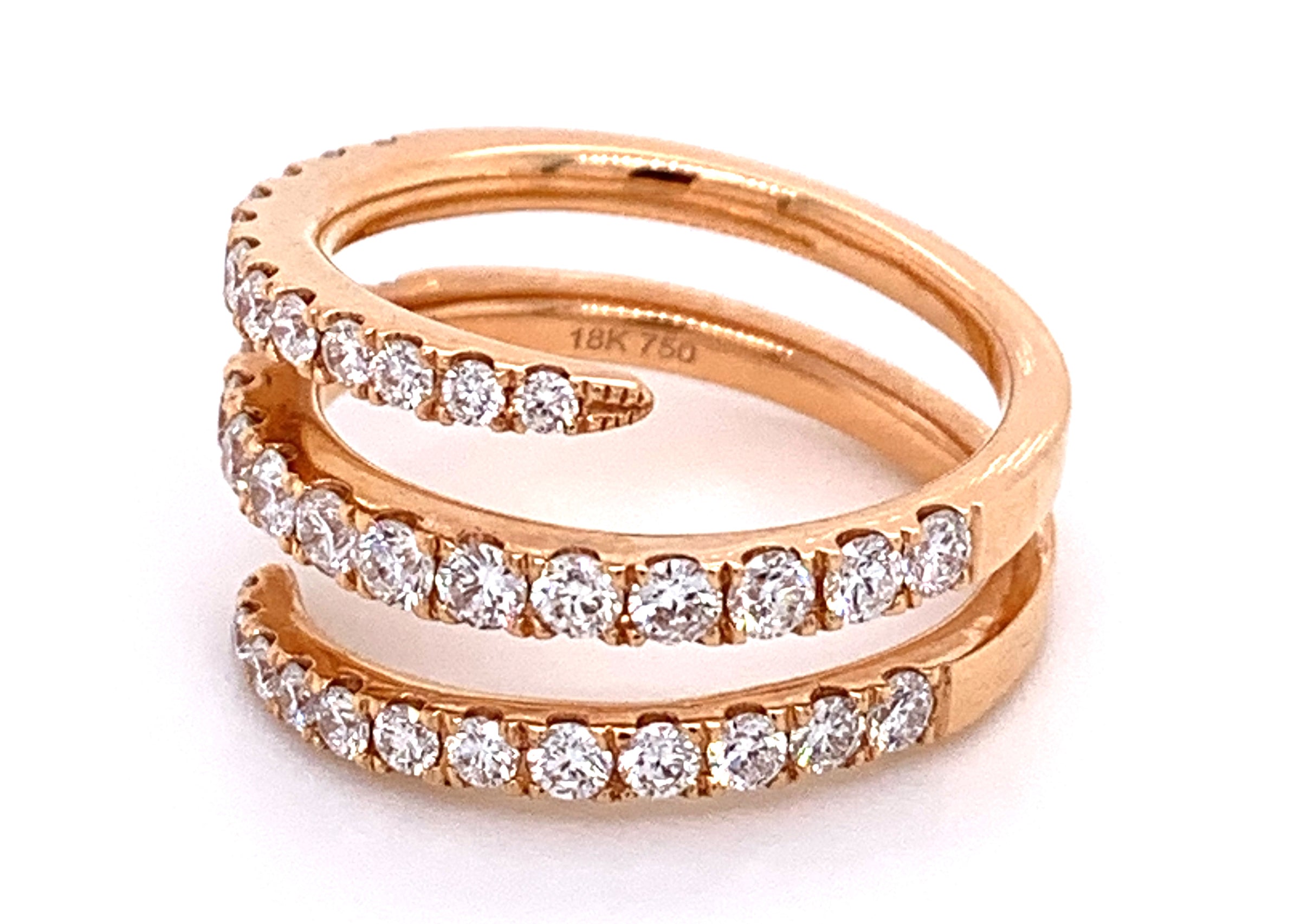 Rose Gold 3 Row Diamond Spiral Ring 1.20ctw