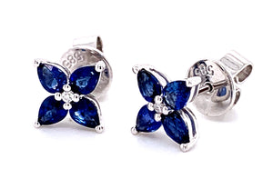 Ladies Sapphire & Diamond Flower Shape Stud Earrings