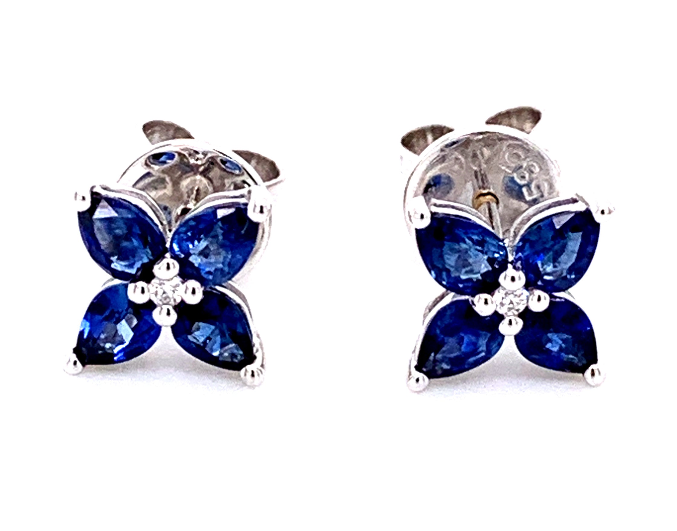 Ladies Sapphire & Diamond Flower Shape Stud Earrings