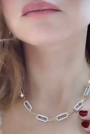 ﻿﻿Ladies Diamond Pave Two Tone Link Necklace