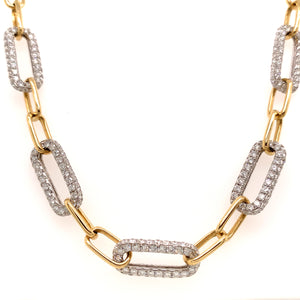 ﻿﻿Ladies Diamond Pave Two Tone Link Necklace