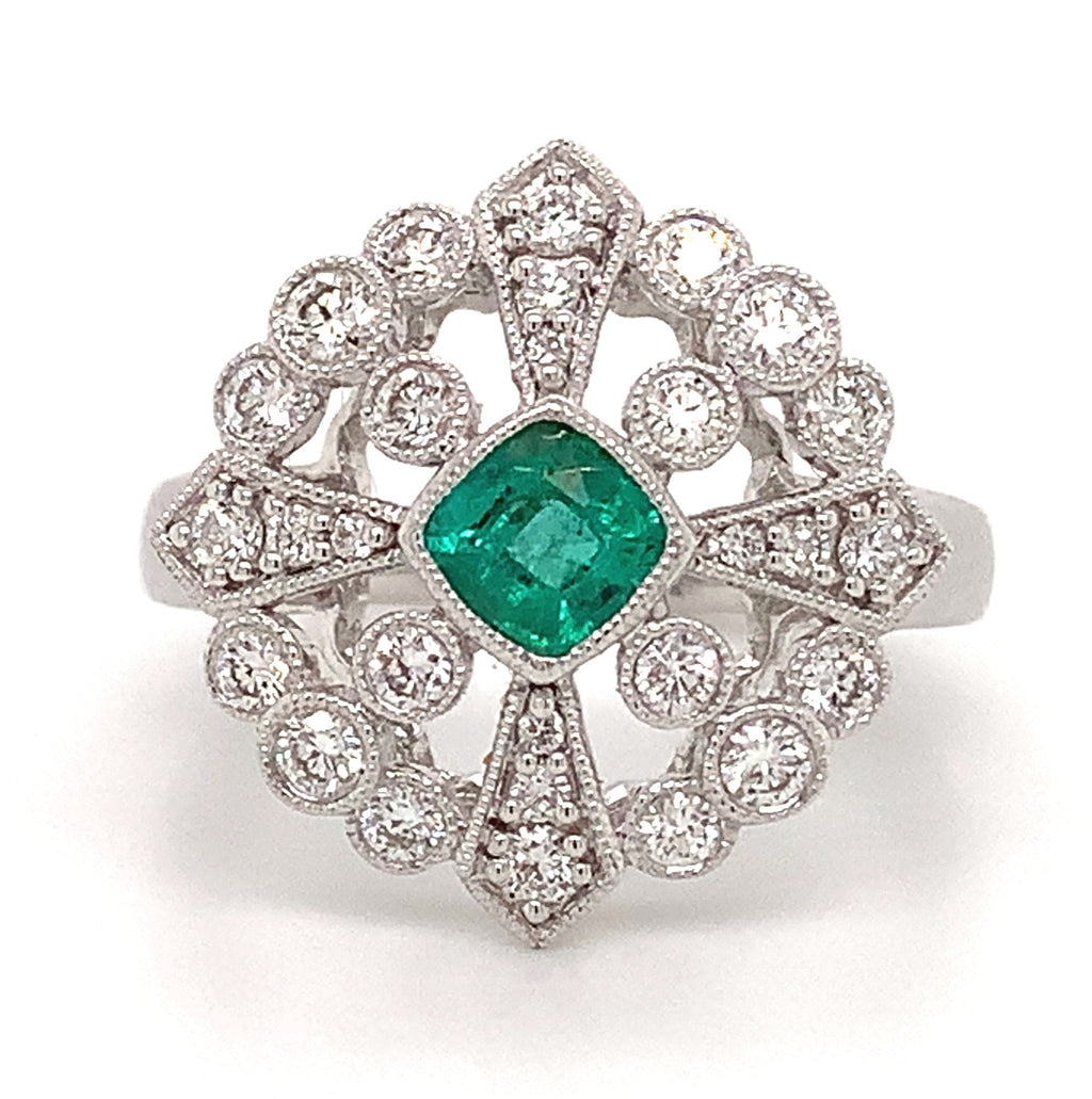 Emerald and Diamond Art-Deco Style Ring